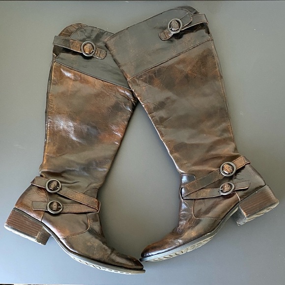 Born Shoes - Born Rich Brown Leather Over the Knee Boots Sz 10 Boho Western Cottage Festival